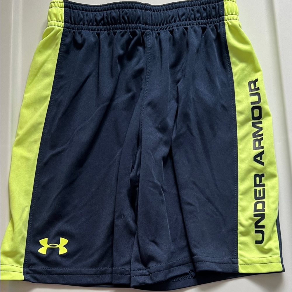 Under Armour Men's Dark Blue and Bright Yellow Athletic Shorts